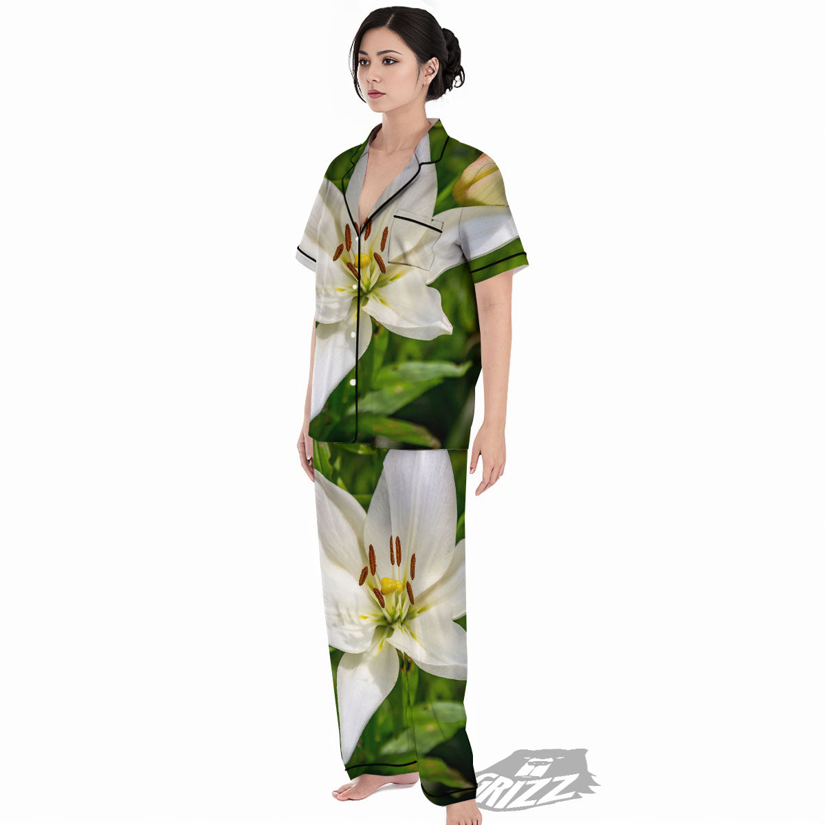 Floral Lily Print Women's Pajamas Set-grizzshop