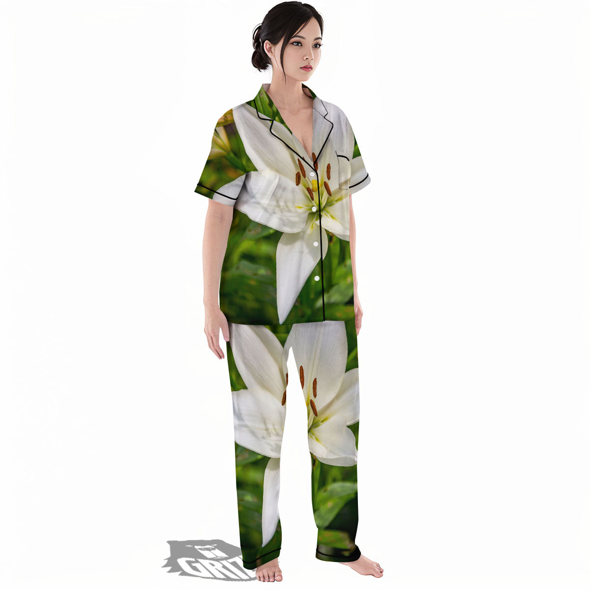 Floral Lily Print Women's Pajamas Set-grizzshop