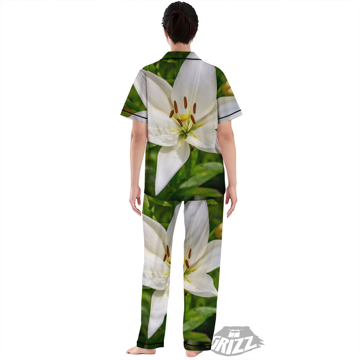 Floral Lily Print Women's Pajamas Set-grizzshop