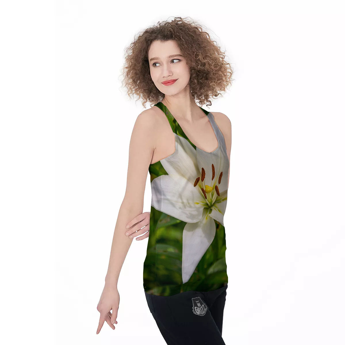 Floral Lily Print Women's Racerback Tank Top-grizzshop