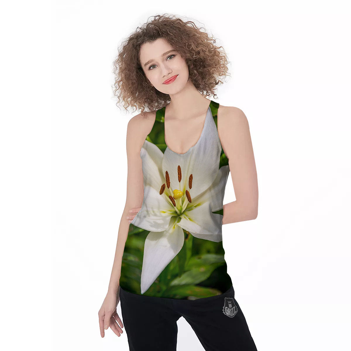 Floral Lily Print Women's Racerback Tank Top-grizzshop