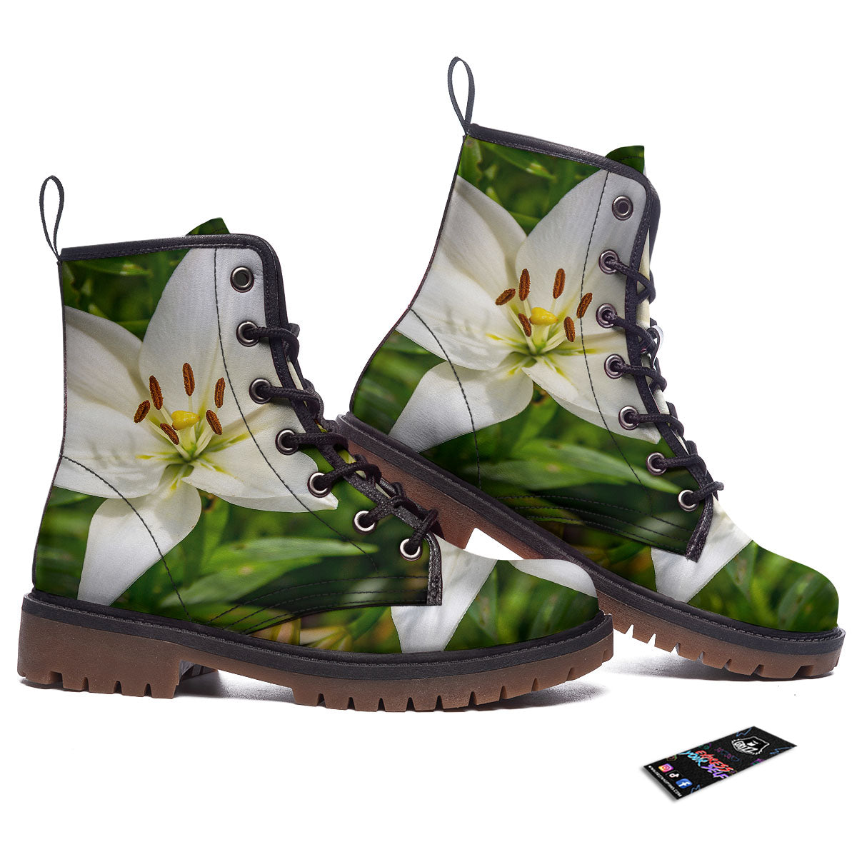 Floral Lily Print Work Boots-grizzshop