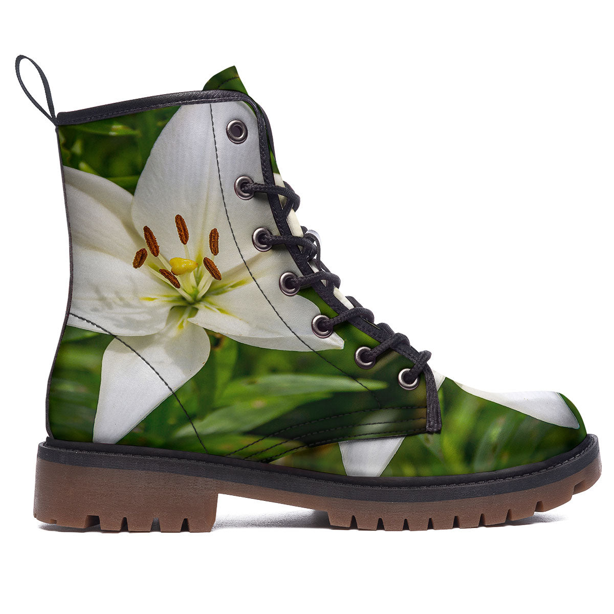 Floral Lily Print Work Boots-grizzshop
