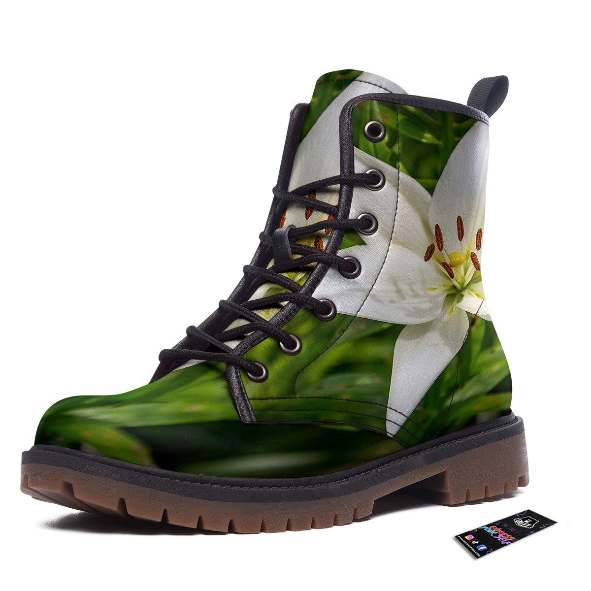 Floral Lily Print Work Boots-grizzshop