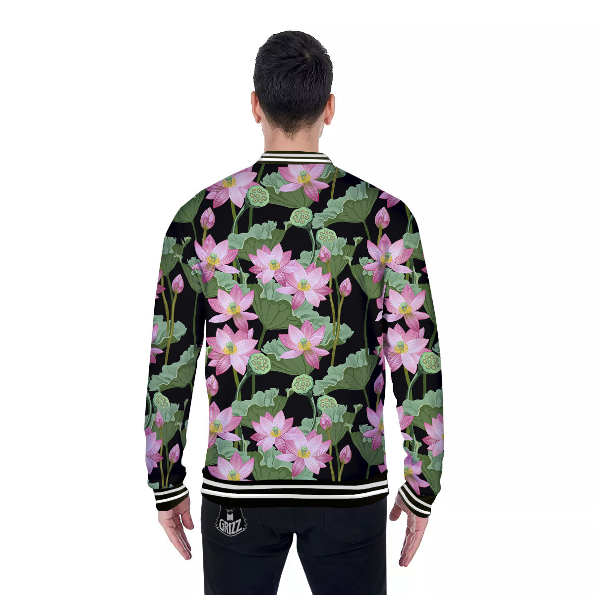 Floral Lotus Vintage Print Pattern Baseball Jacket-grizzshop