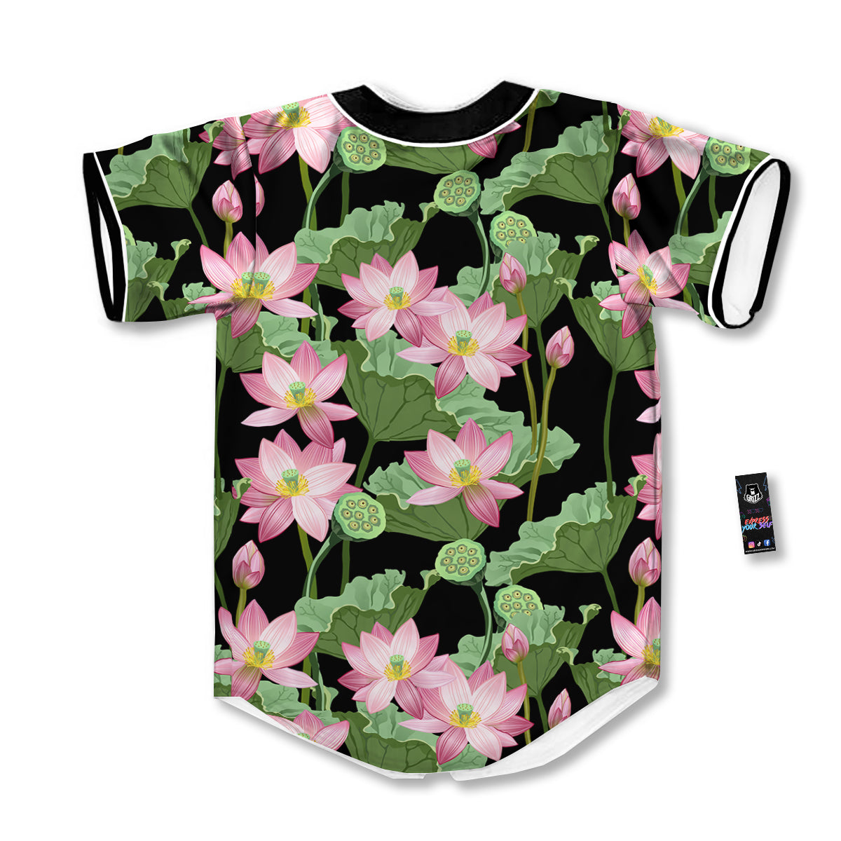 Floral Lotus Vintage Print Pattern Baseball Jersey-grizzshop