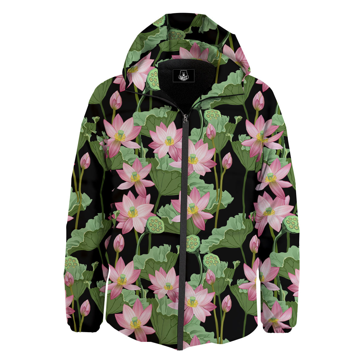 Floral Lotus Vintage Print Pattern Down Jacket-grizzshop
