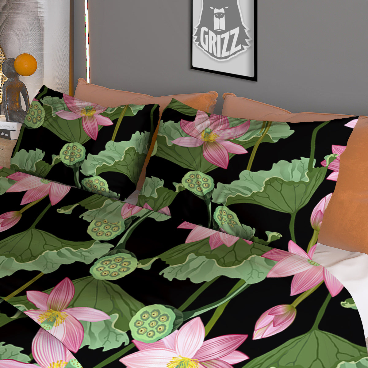 Floral Lotus Vintage Print Pattern Duvet Cover Bedding Set