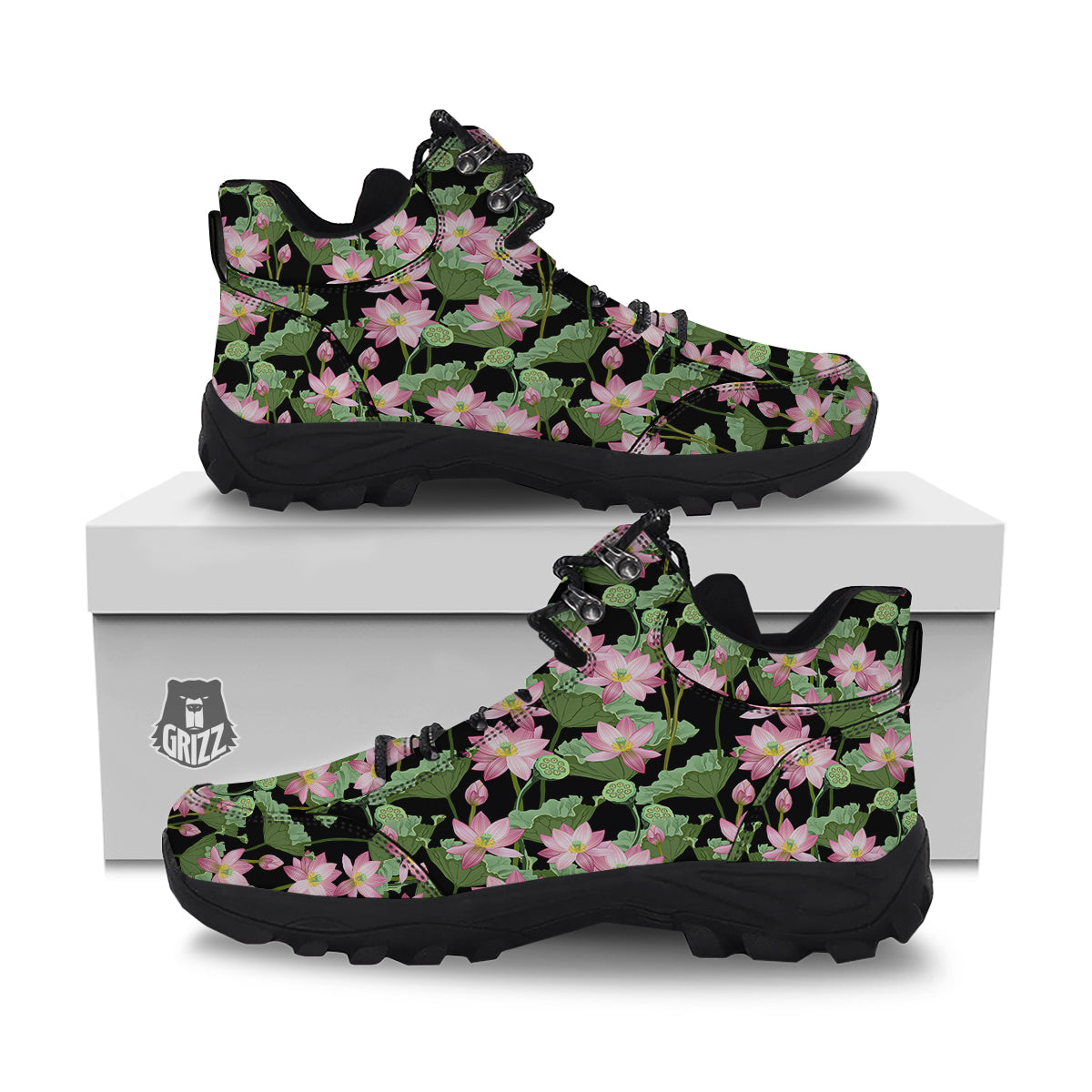 Floral Lotus Vintage Print Pattern Hiking Shoes-grizzshop