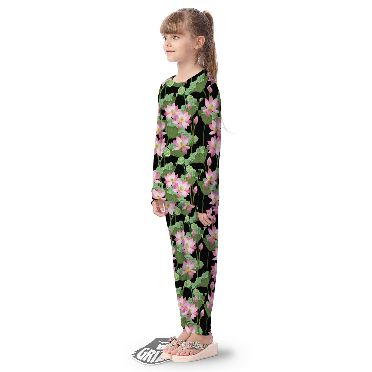 Floral Lotus Vintage Print Pattern Kid's Pajamas-grizzshop
