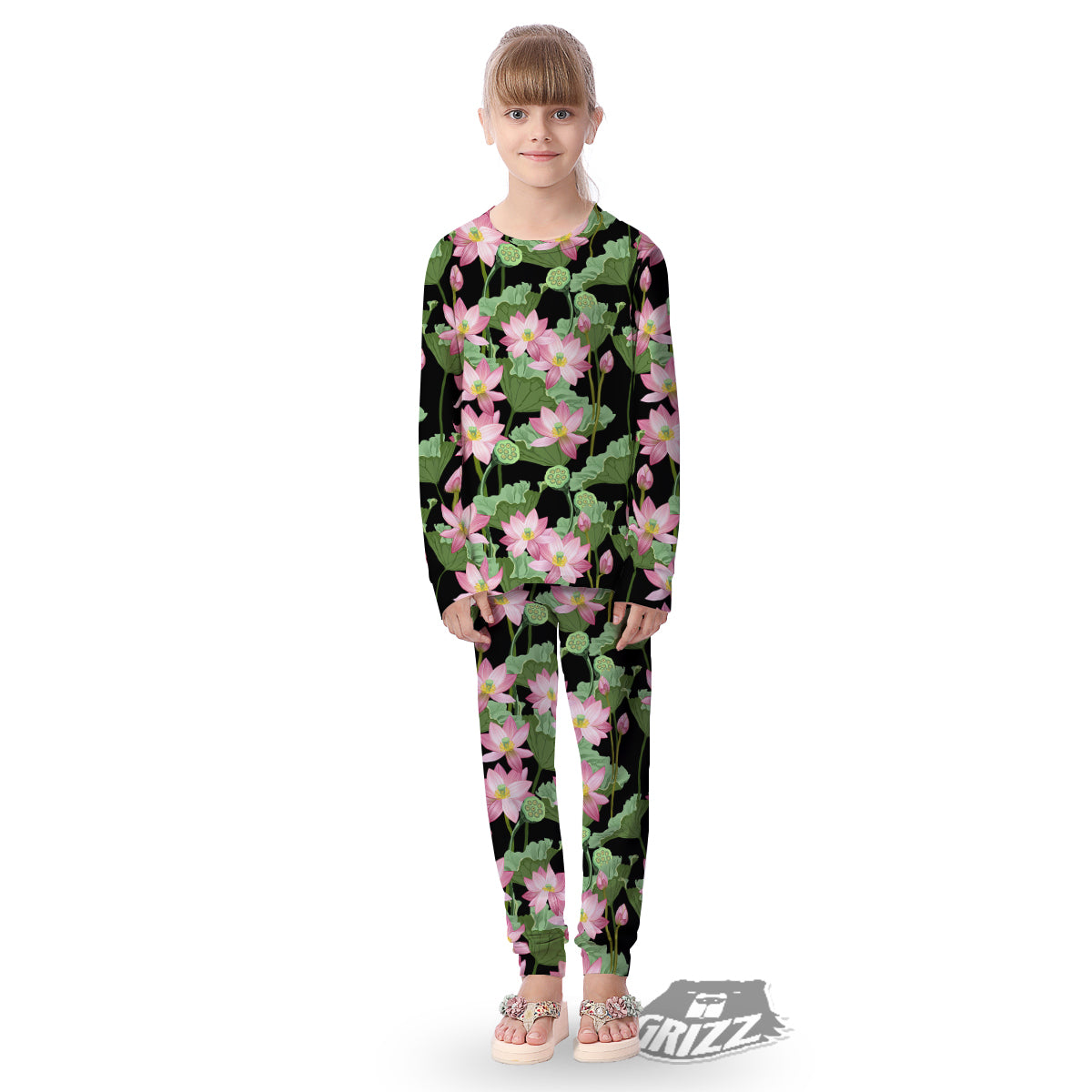 Floral Lotus Vintage Print Pattern Kid's Pajamas-grizzshop