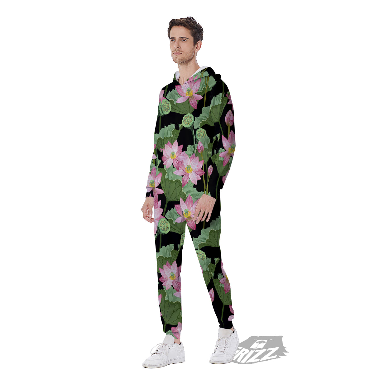 Floral Lotus Vintage Print Pattern Men's Jumpsuit-grizzshop