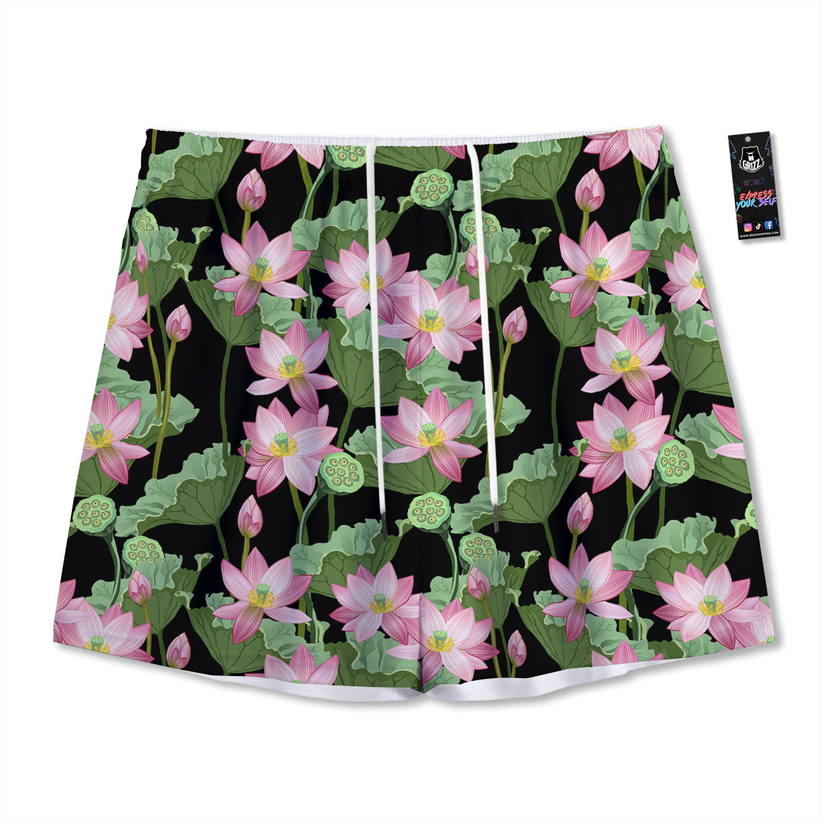 Floral Lotus Vintage Print Pattern Mesh Shorts