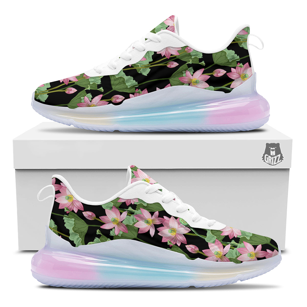 Floral Lotus Vintage Print Pattern Running Sneakers-grizzshop