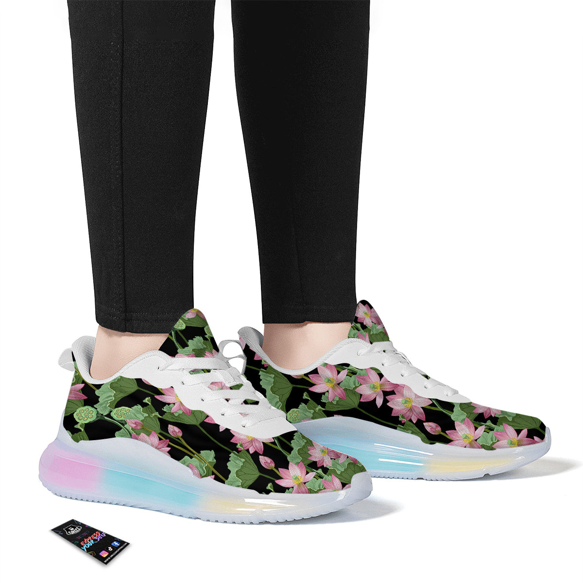 Floral Lotus Vintage Print Pattern Running Sneakers-grizzshop