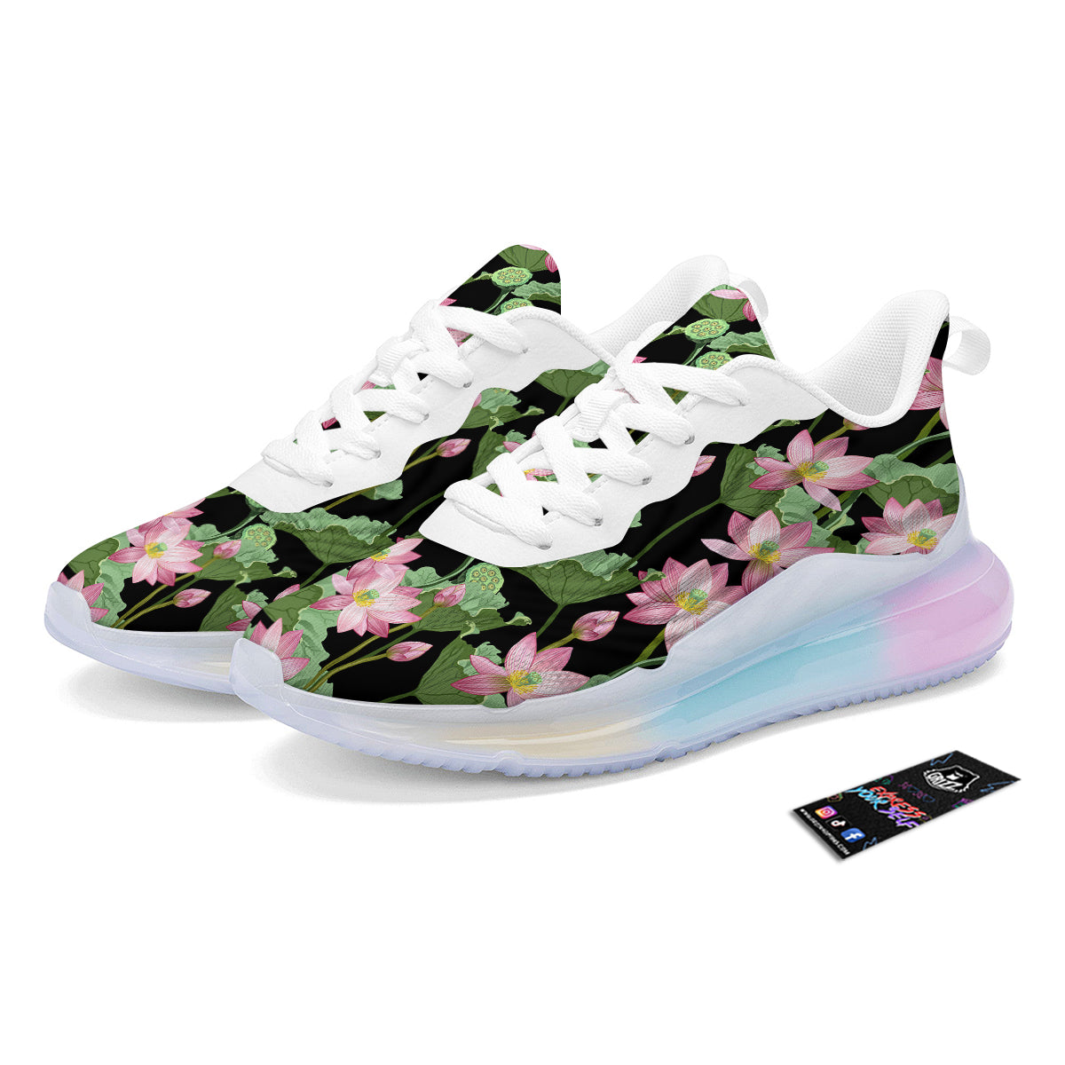 Floral Lotus Vintage Print Pattern Running Sneakers-grizzshop