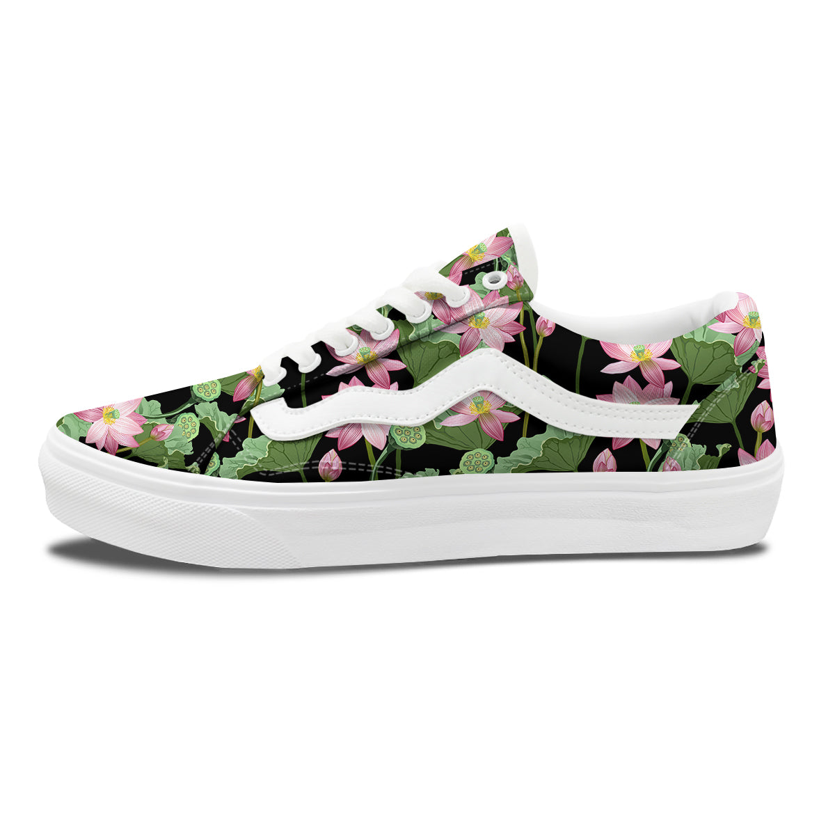 Floral Lotus Vintage Print Pattern Skate Shoes-grizzshop