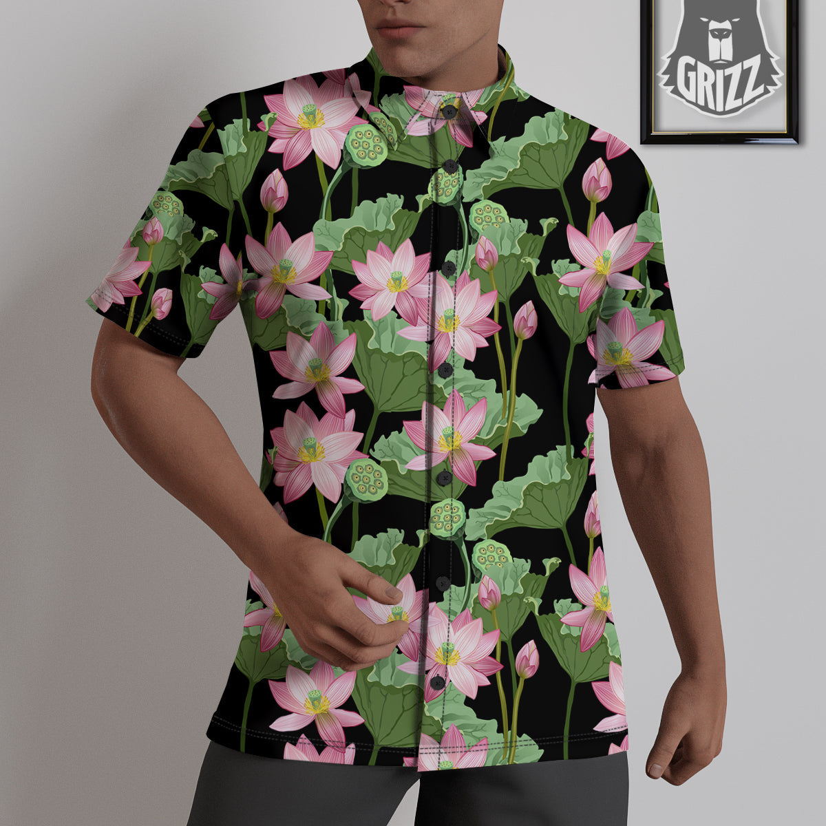 Floral Lotus Vintage Print Pattern Untucked Shirts-grizzshop