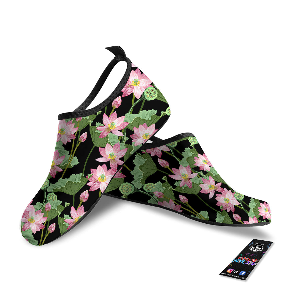 Floral Lotus Vintage Print Pattern Water Shoes-grizzshop