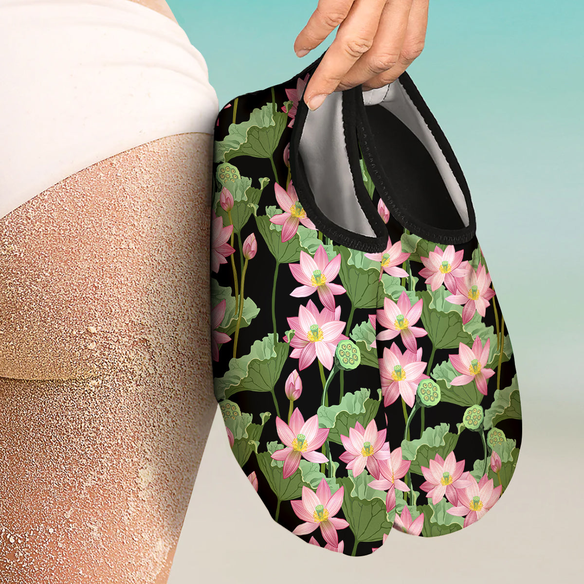 Floral Lotus Vintage Print Pattern Water Shoes-grizzshop