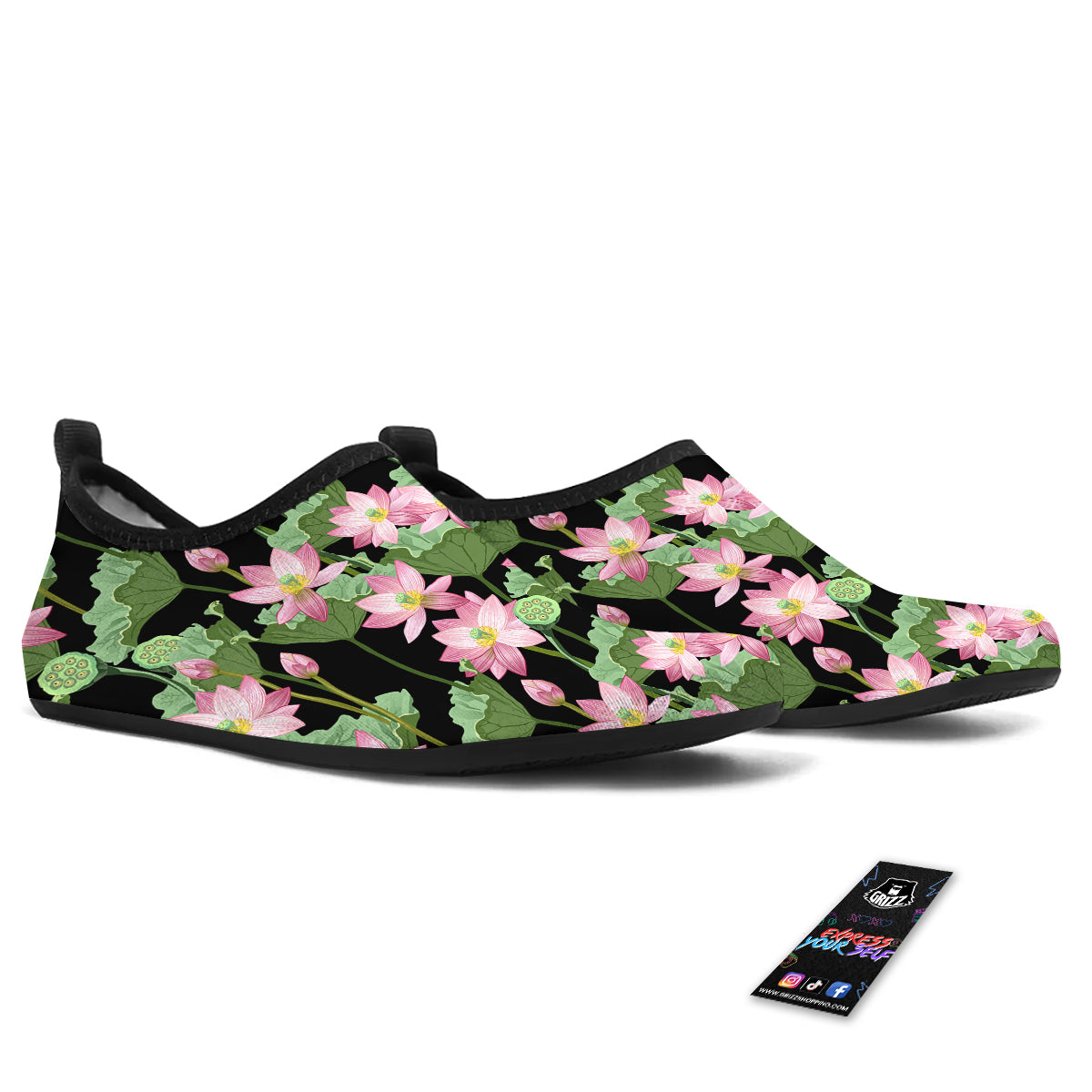 Floral Lotus Vintage Print Pattern Water Shoes-grizzshop