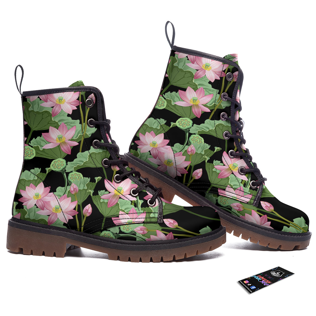 Floral Lotus Vintage Print Pattern Work Boots-grizzshop