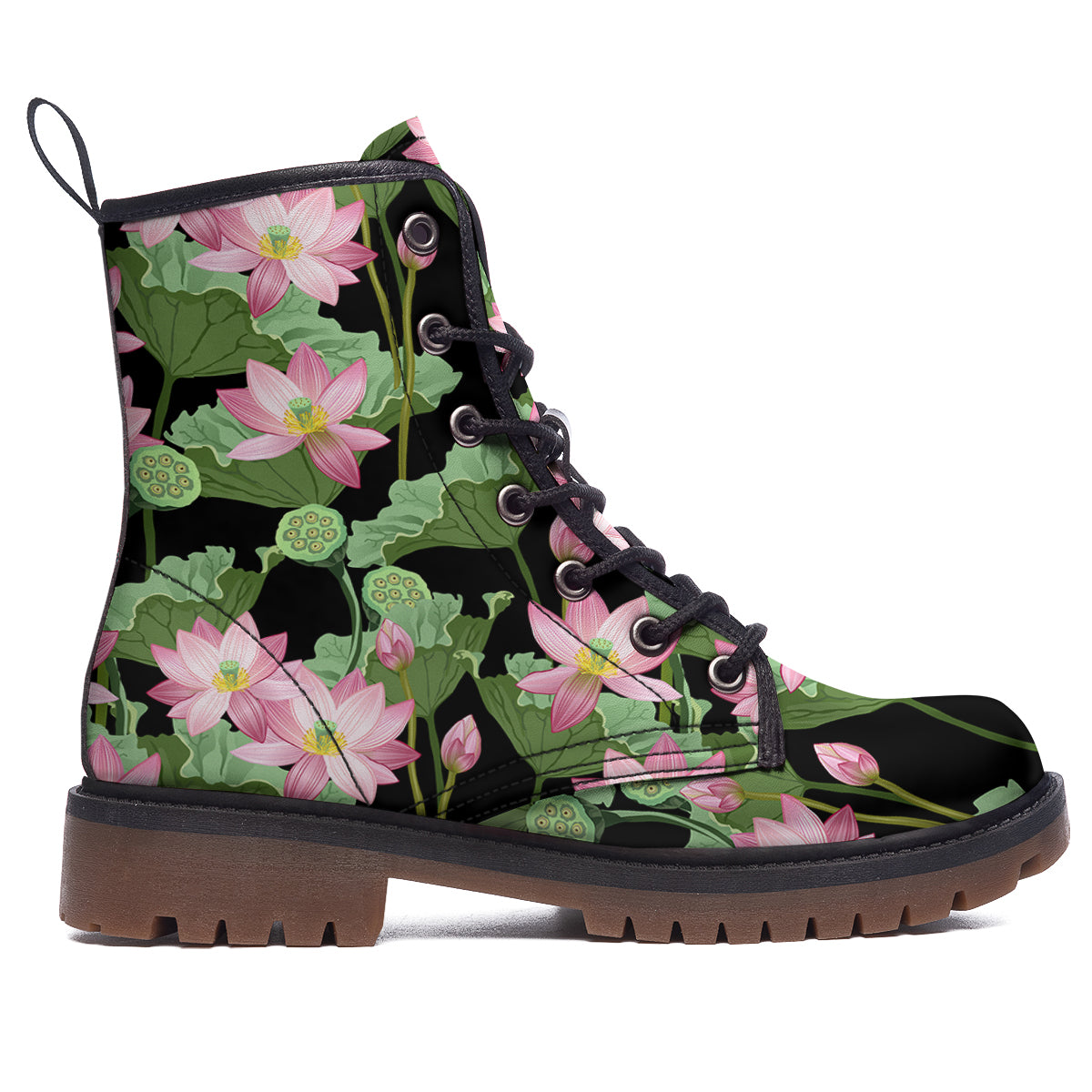 Floral Lotus Vintage Print Pattern Work Boots-grizzshop
