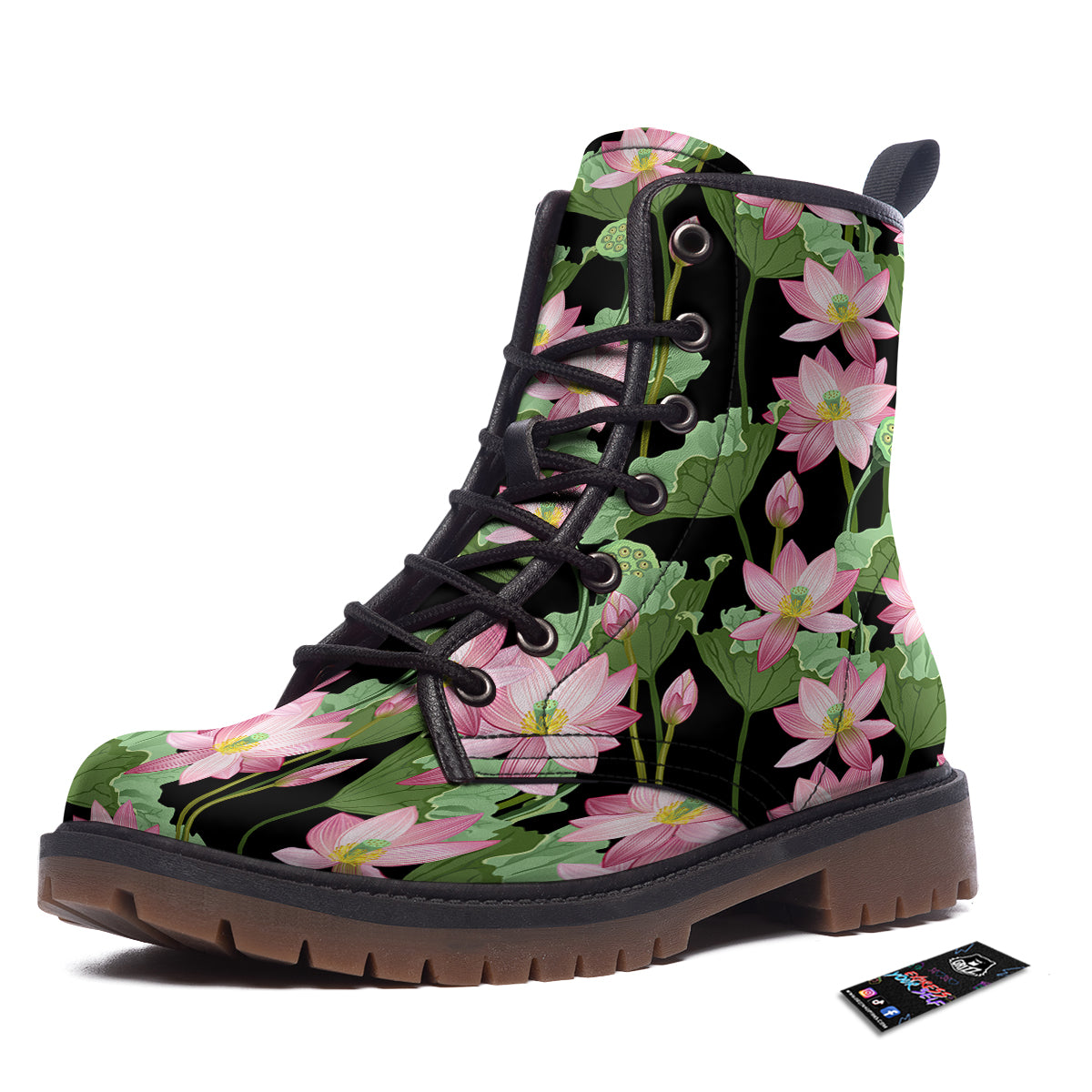 Floral Lotus Vintage Print Pattern Work Boots-grizzshop