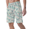 Floral Mint Butterfly Print Men's Shorts-grizzshop