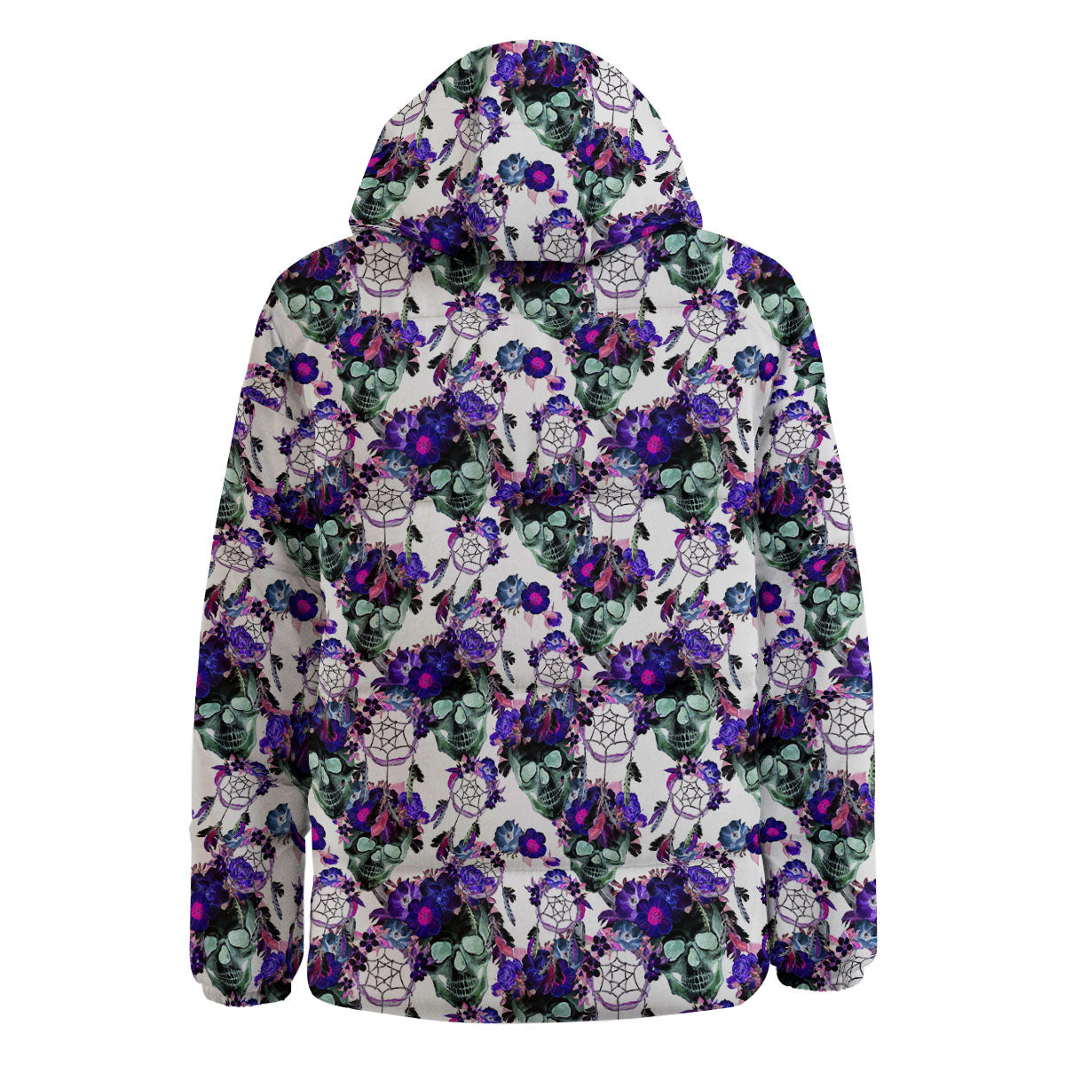 Floral Neon Skull Print Pattern Down Jacket-grizzshop