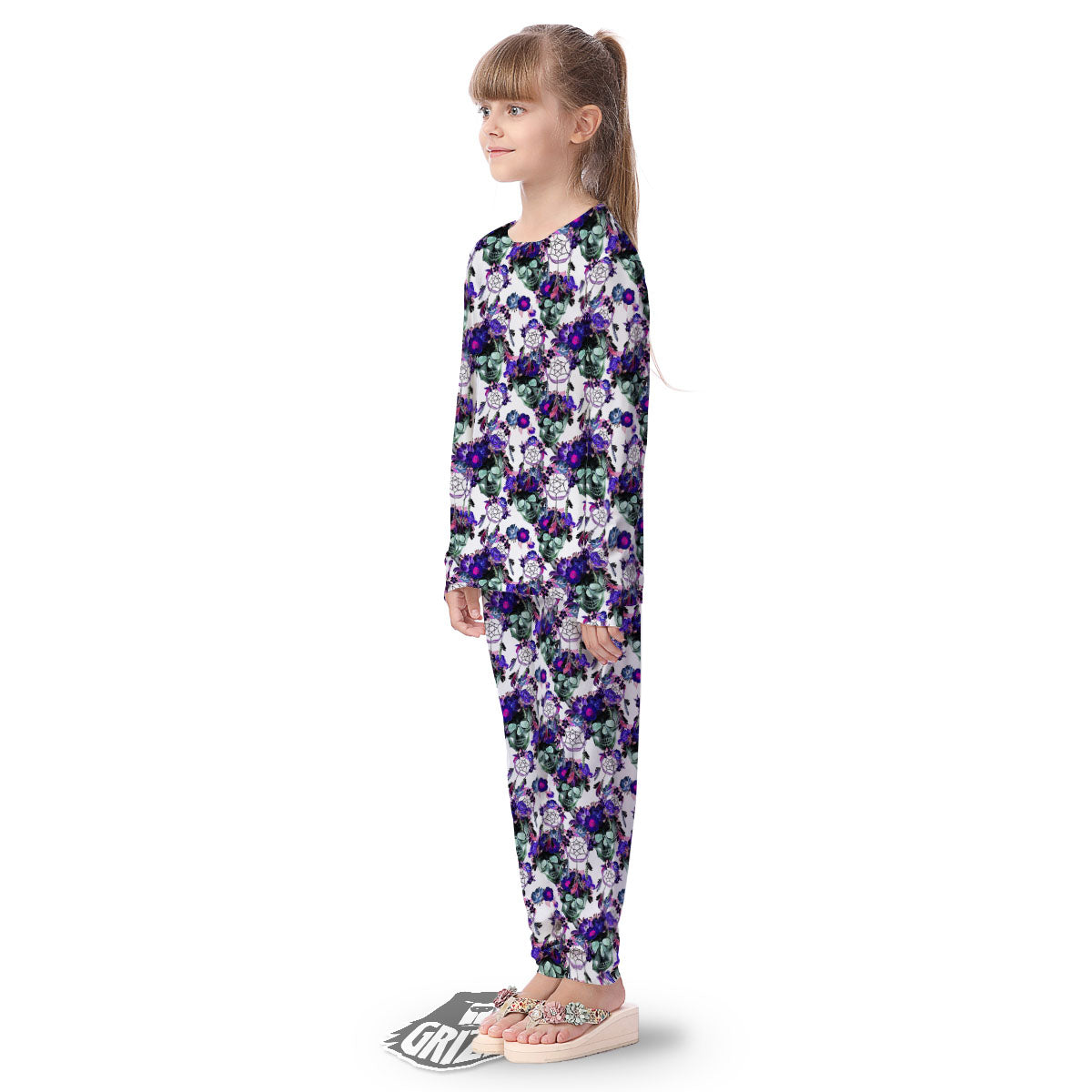 Floral Neon Skull Print Pattern Kid's Pajamas-grizzshop
