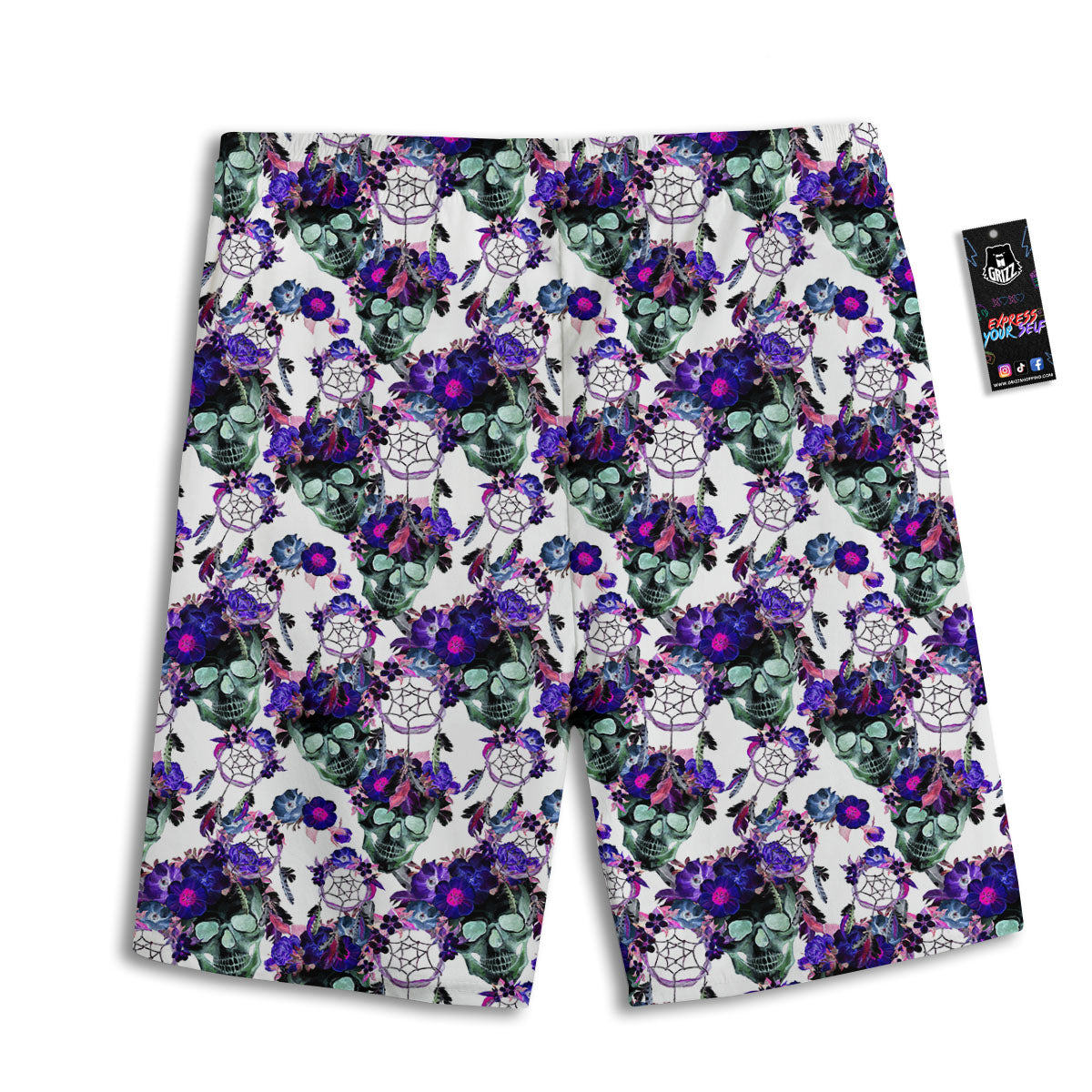 Floral Neon Skull Print Pattern Men's Athletic Shorts