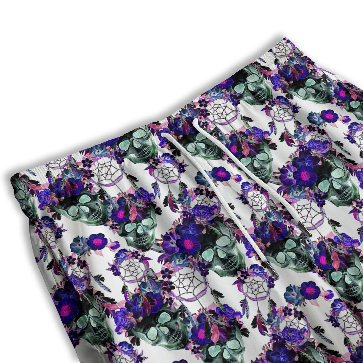 Floral Neon Skull Print Pattern Men's Athletic Shorts