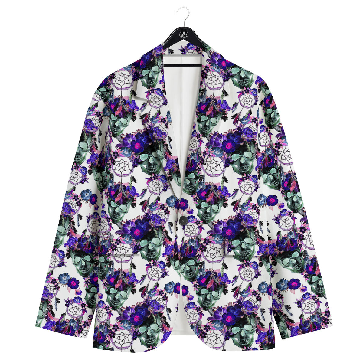 Floral Neon Skull Print Pattern Men's Sport Coat-grizzshop