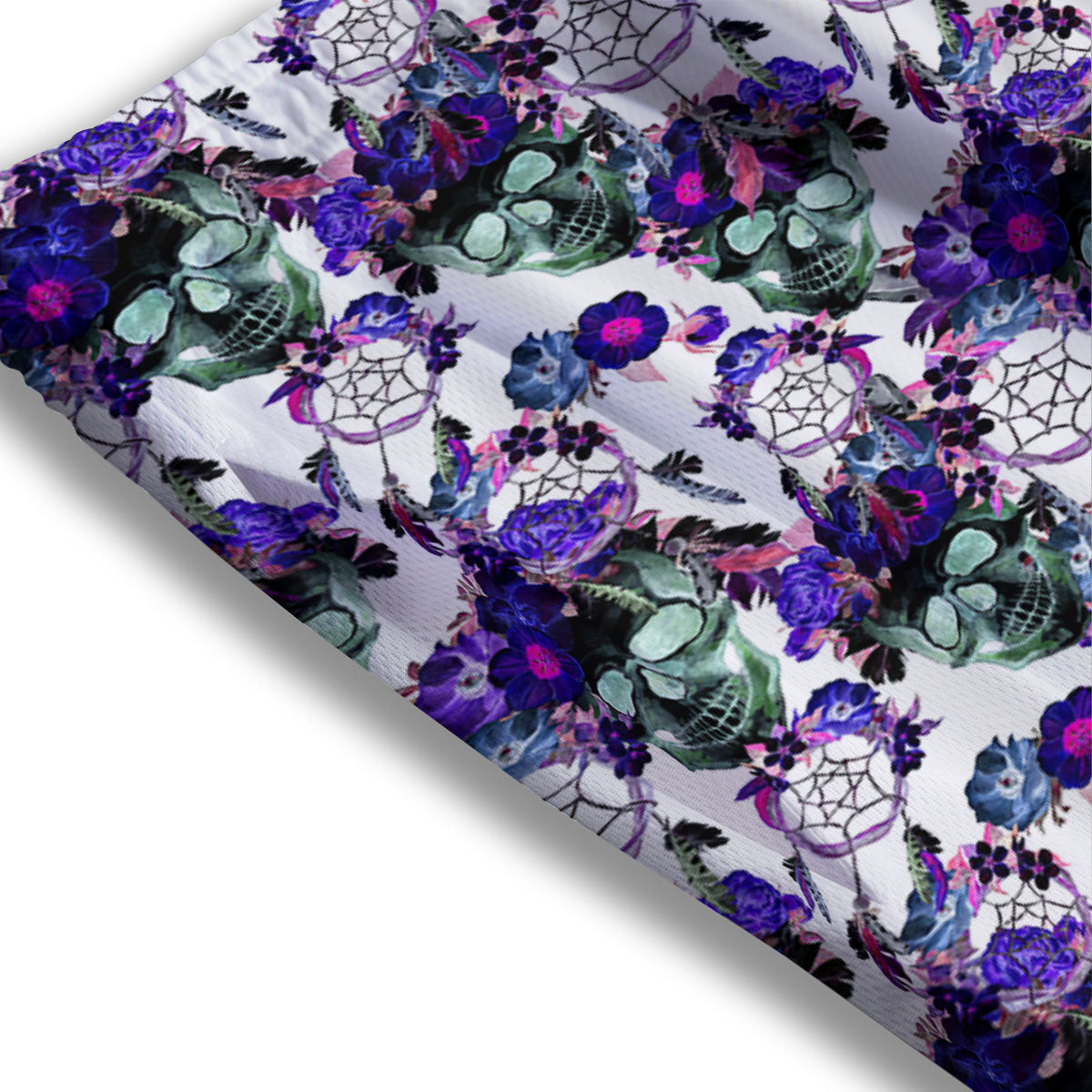Floral Neon Skull Print Pattern Mesh Shorts