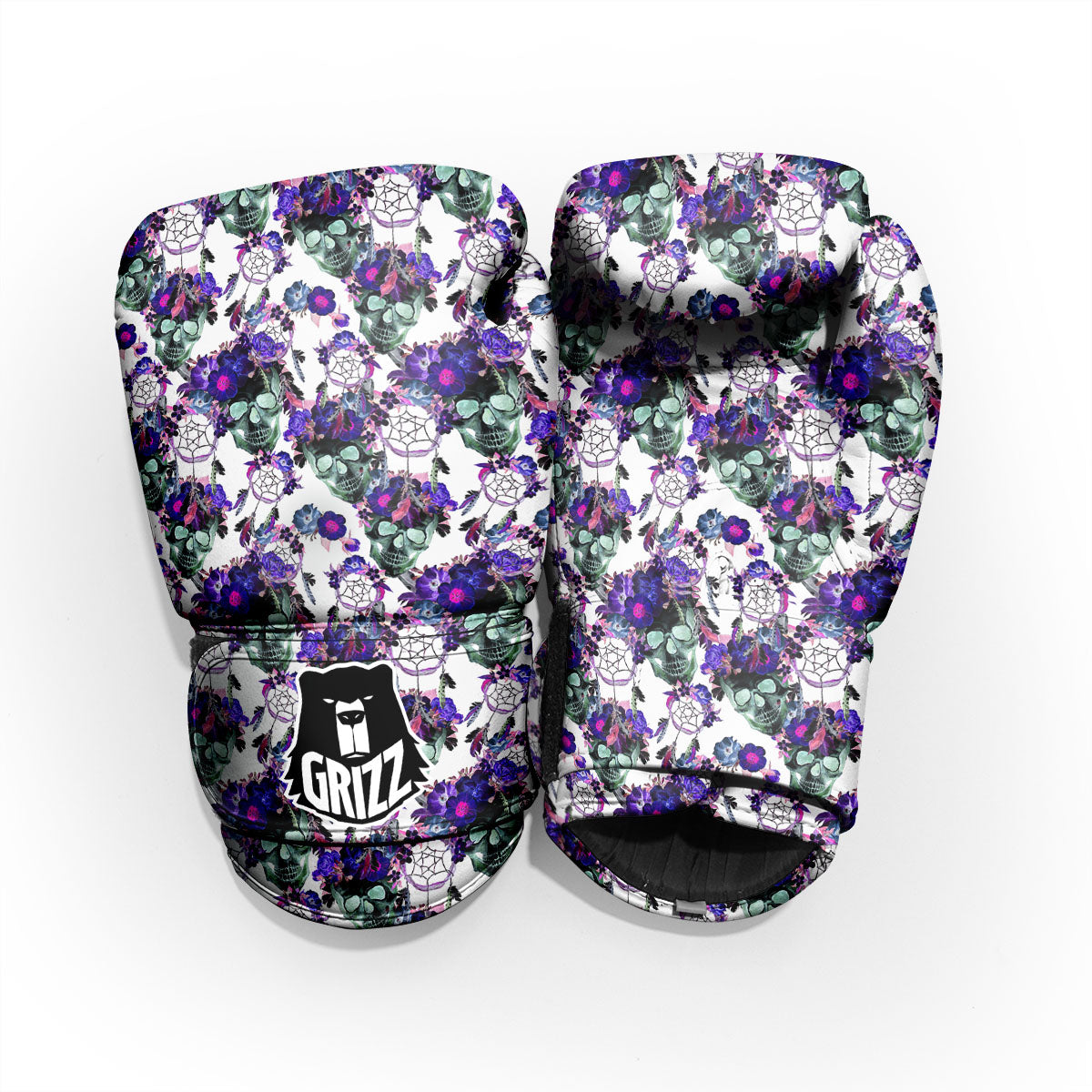 Floral Neon Skull Print Pattern Pro Boxing Glove