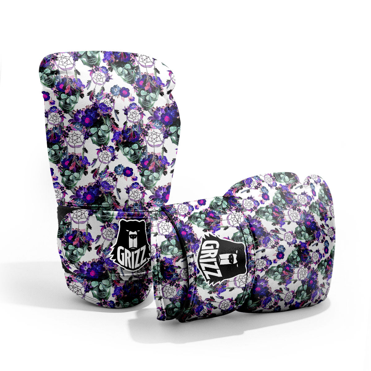 Floral Neon Skull Print Pattern Pro Boxing Glove