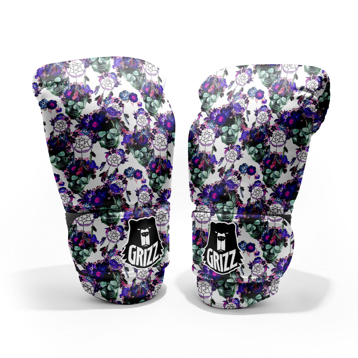 Floral Neon Skull Print Pattern Pro Boxing Glove