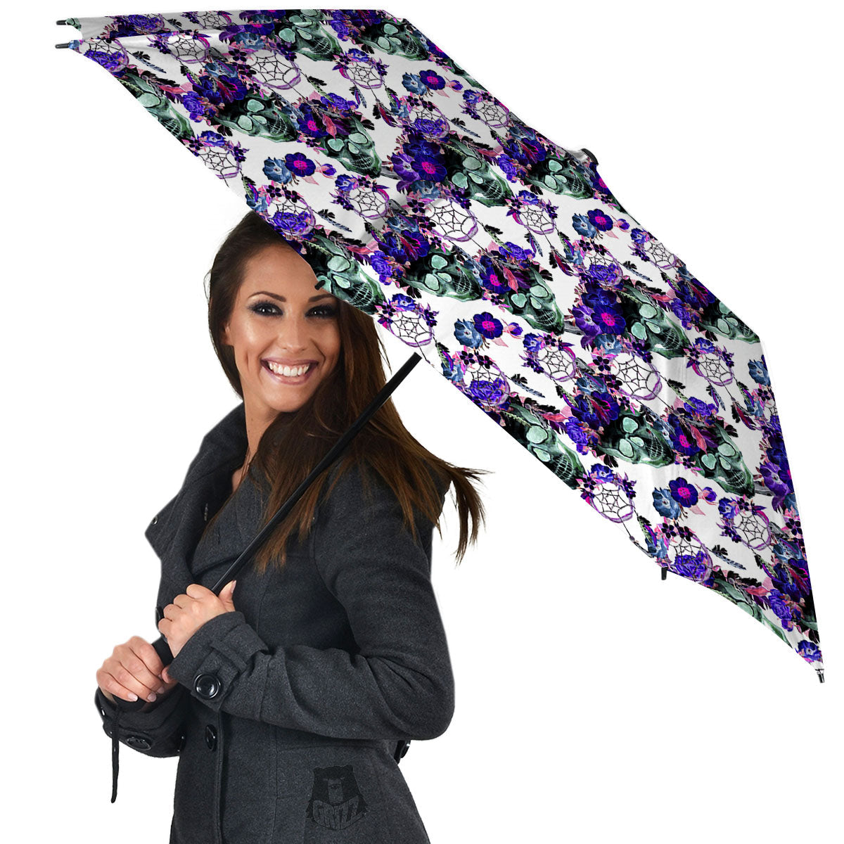Floral Neon Skull Print Pattern Umbrella-grizzshop