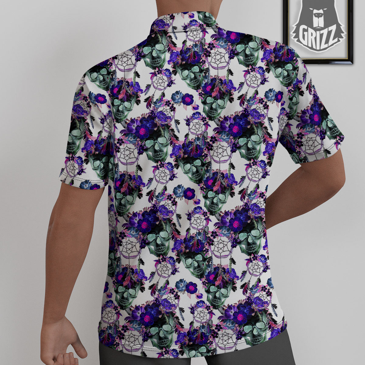 Floral Neon Skull Print Pattern Untucked Shirts-grizzshop