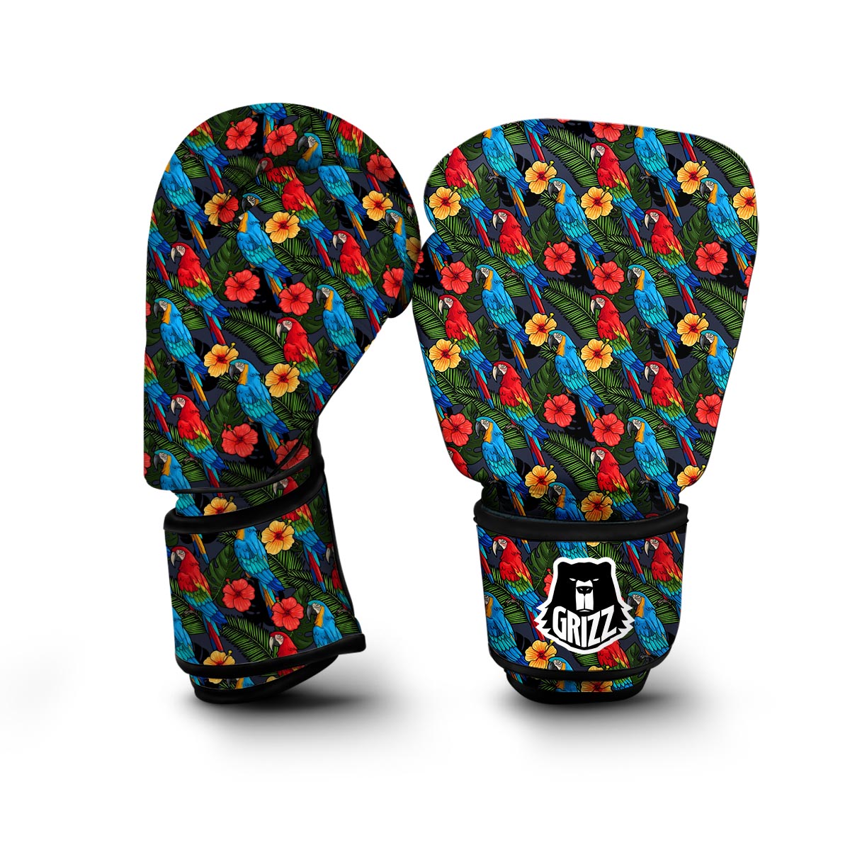 Floral Parrot Bird Pattern Print Boxing Gloves-grizzshop