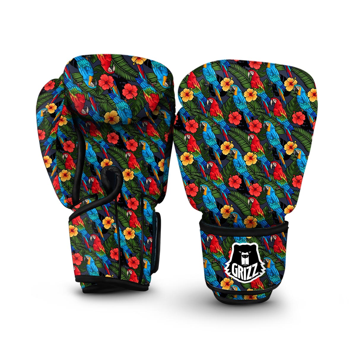 Floral Parrot Bird Pattern Print Boxing Gloves-grizzshop