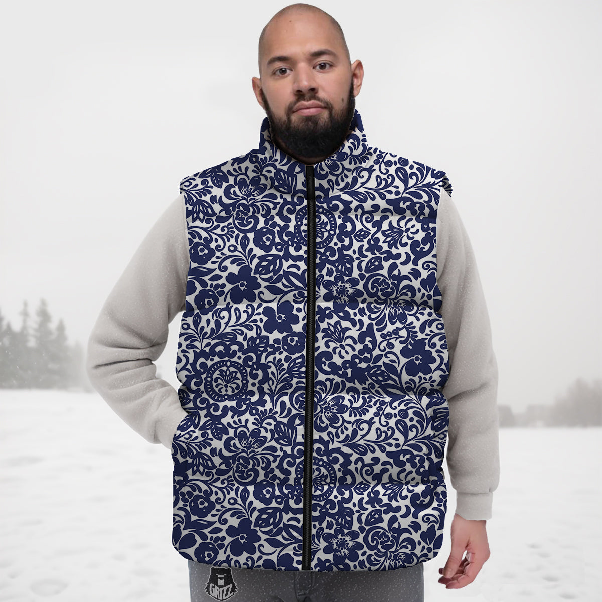 Floral Parrot Bird Pattern Print Down Vest