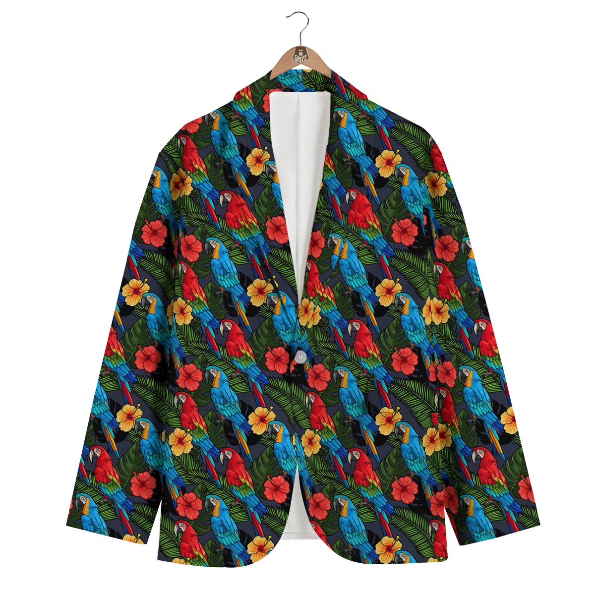 Floral Parrot Bird Pattern Print Men's Blazer-grizzshop
