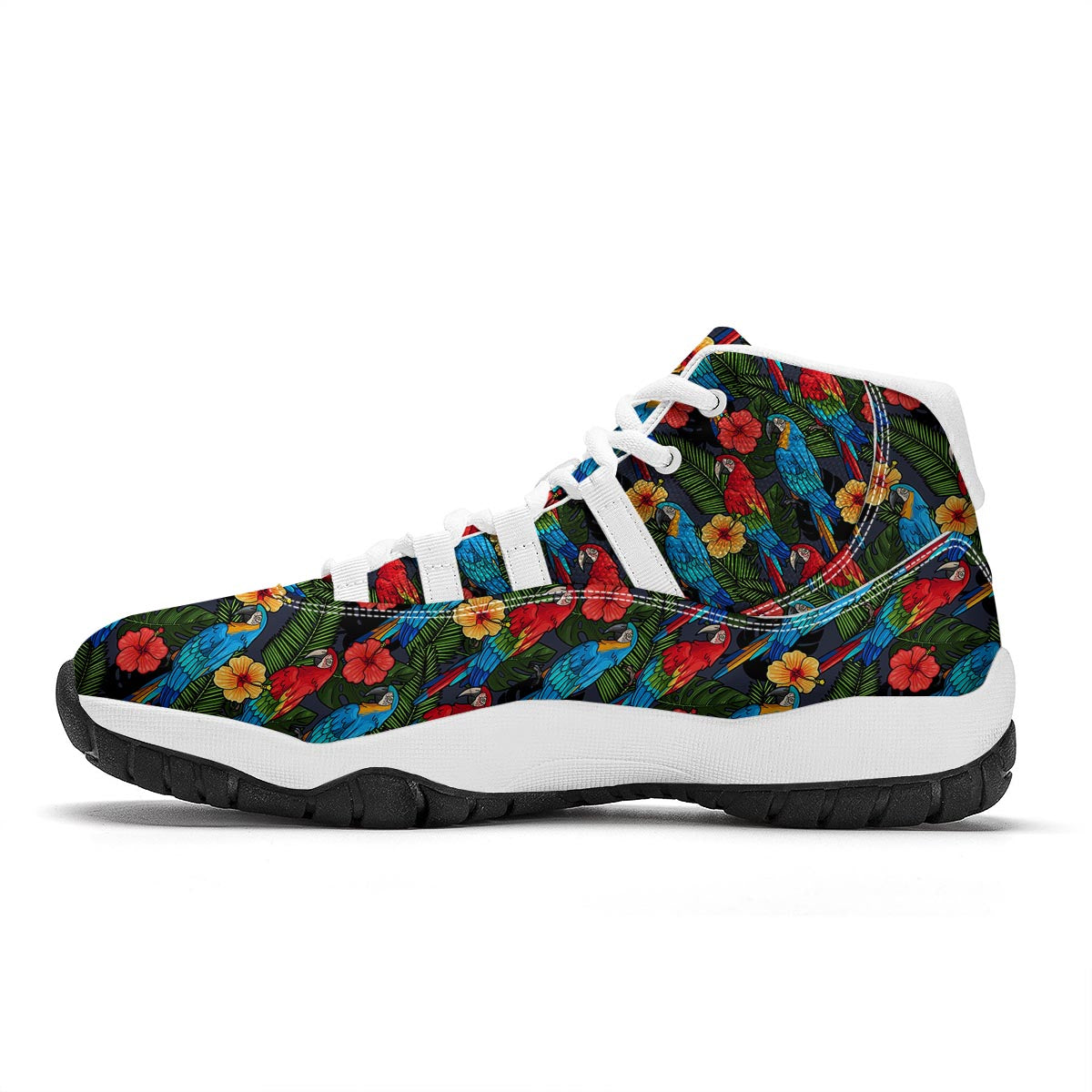 Floral Parrot Bird Pattern Print White Bball Shoes-grizzshop