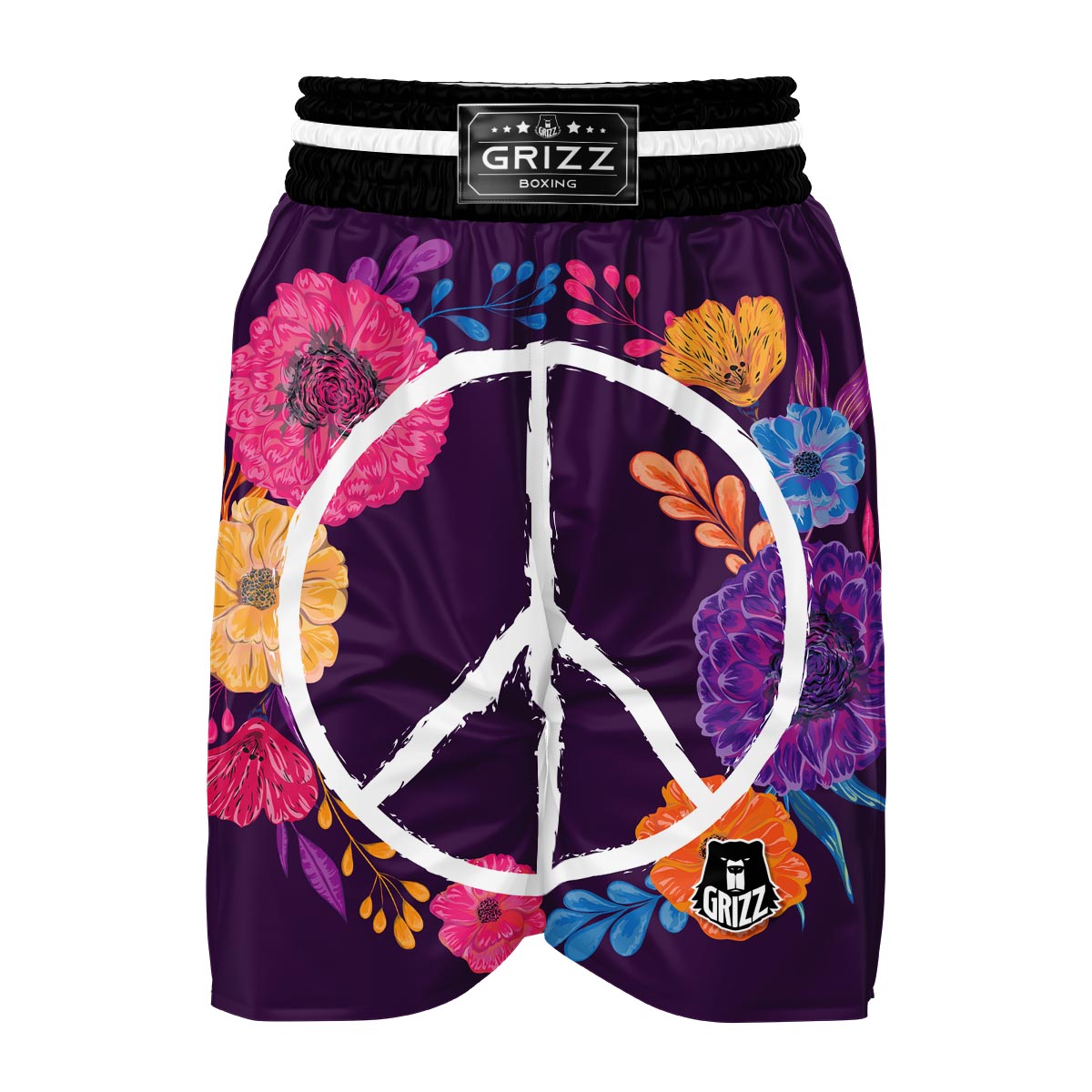 Floral Peace Sign Boxing Shorts-grizzshop