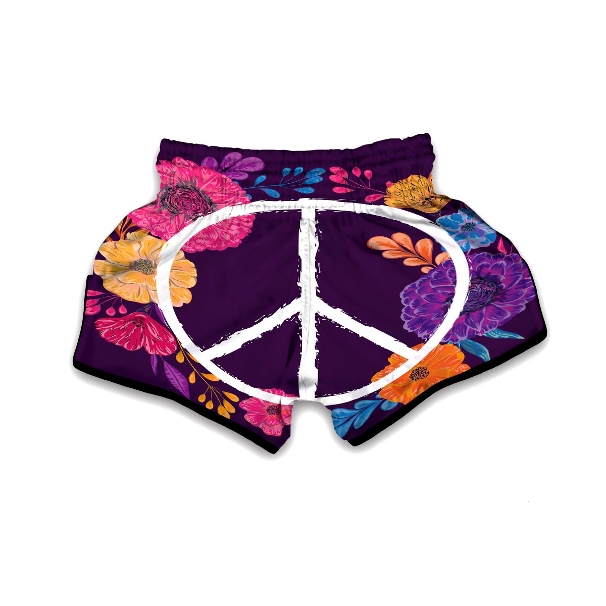 Floral Peace Sign Muay Thai Boxing Shorts-grizzshop