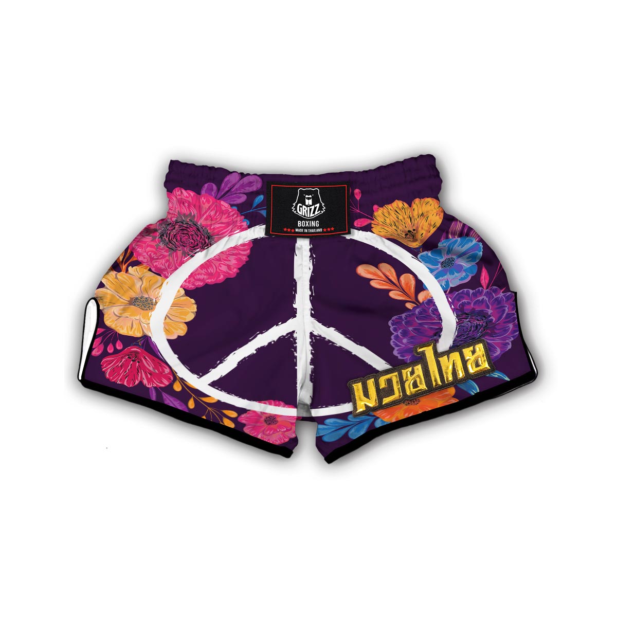 Floral Peace Sign Muay Thai Boxing Shorts-grizzshop