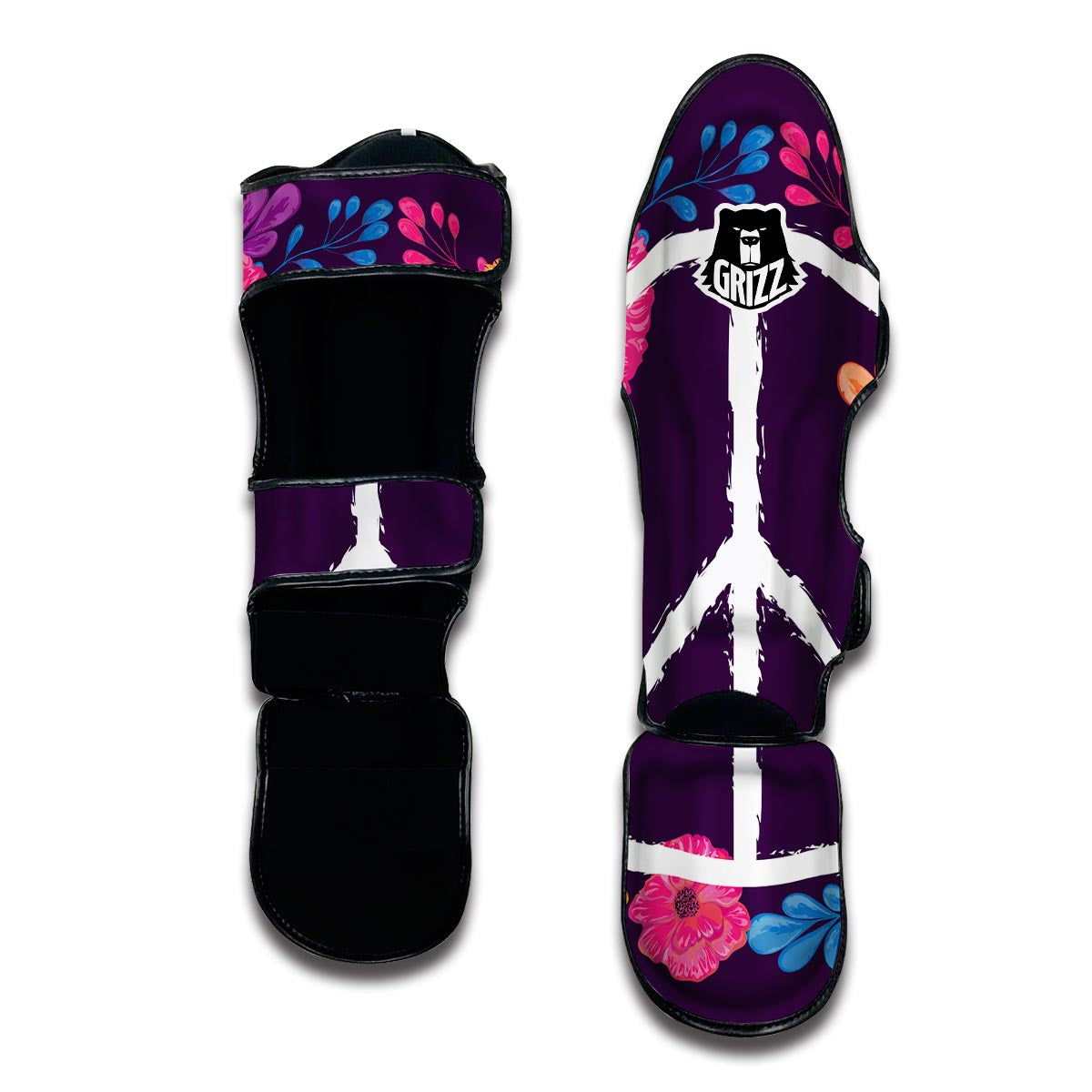Floral Peace Sign Muay Thai Shin Guards-grizzshop