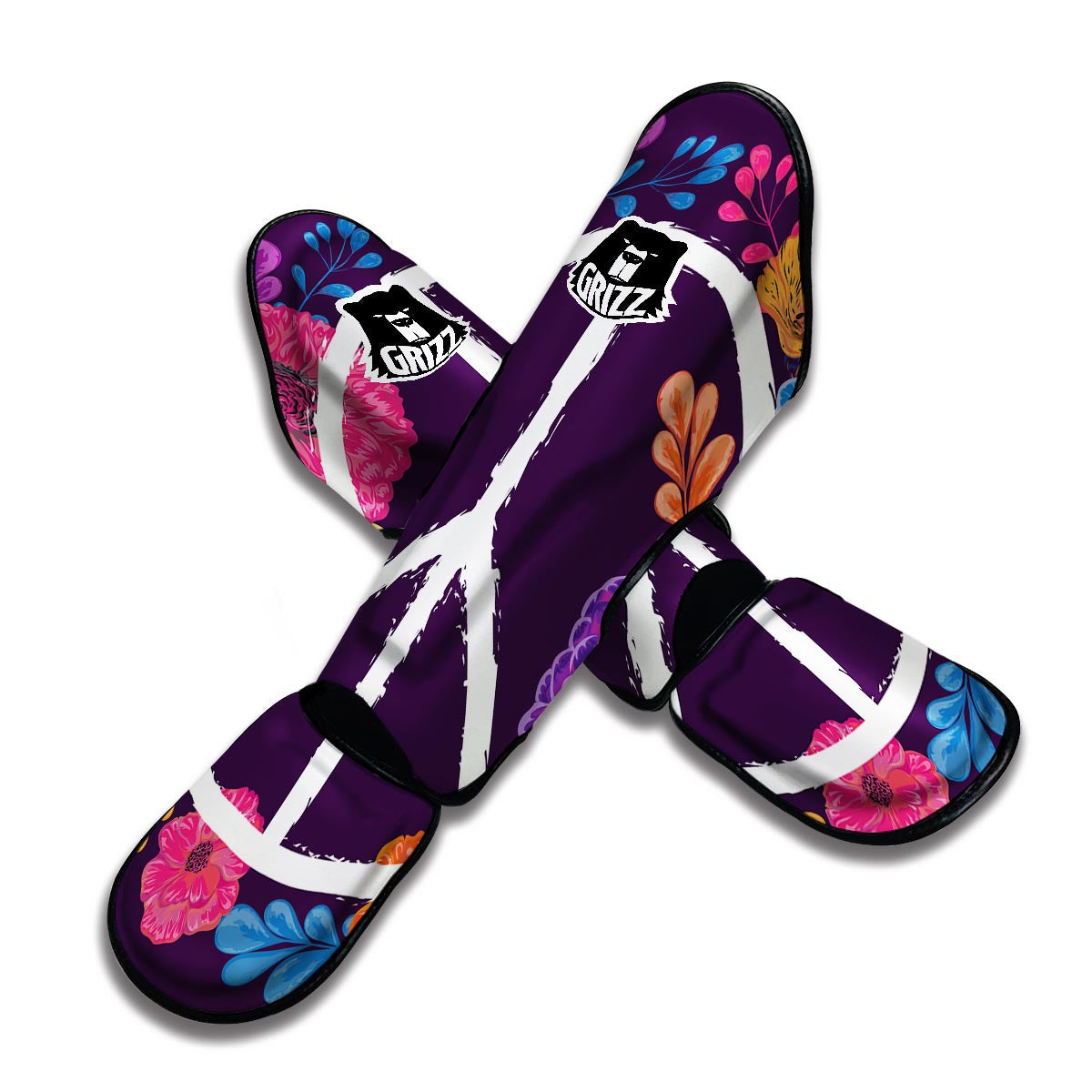 Floral Peace Sign Muay Thai Shin Guards-grizzshop